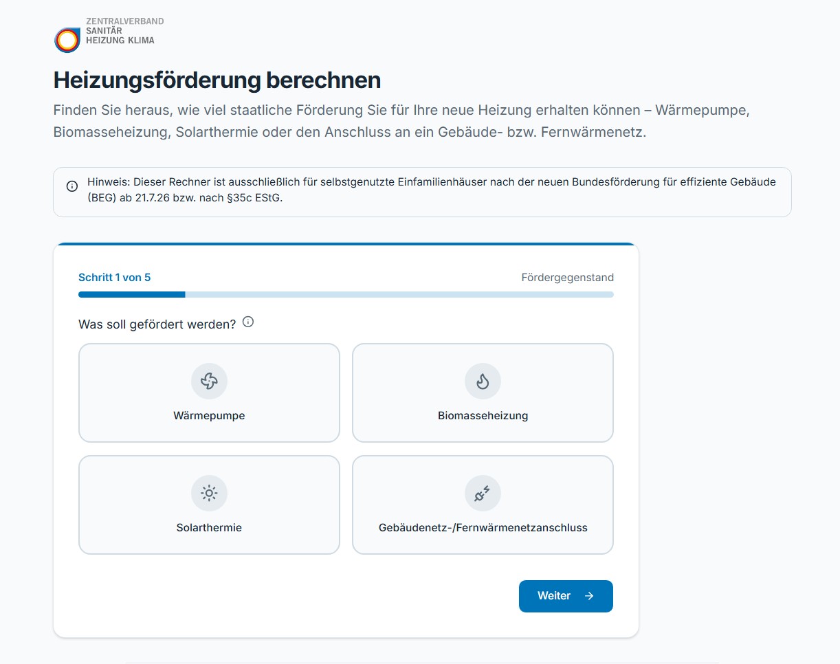 Vorschau des Fördermittelrechners